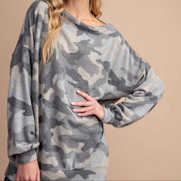SALE-FIRM‼️Brushed Knit Camo Top-Grey - Picture 4 of 7